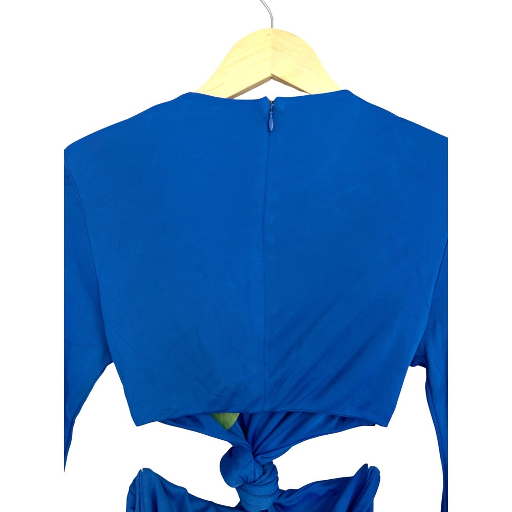 Farm Rio Royal Blue Cut-Out Knot Front Long Sleeve Maxi Dress Gown Small NWT - Picture 10 of 15